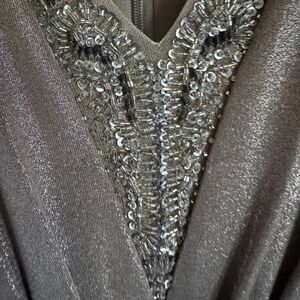 Adriana Papell silver gray gown dress Gatsby art deco 8